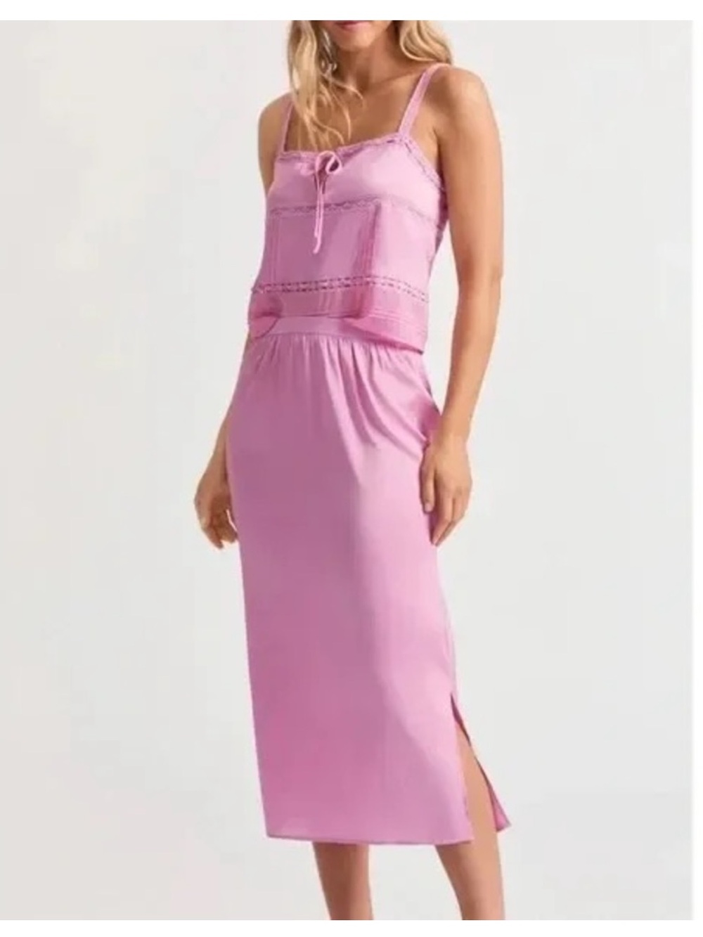 LoveShackFancy Pink Silk Cami and Skirt Set